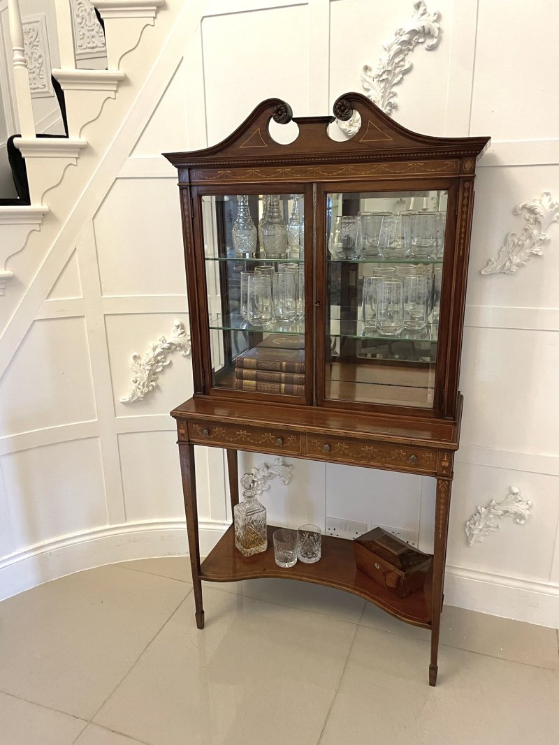 Outstanding Quality Antique Victorian Mahogany Inlaid Display Cabinet - Image 5